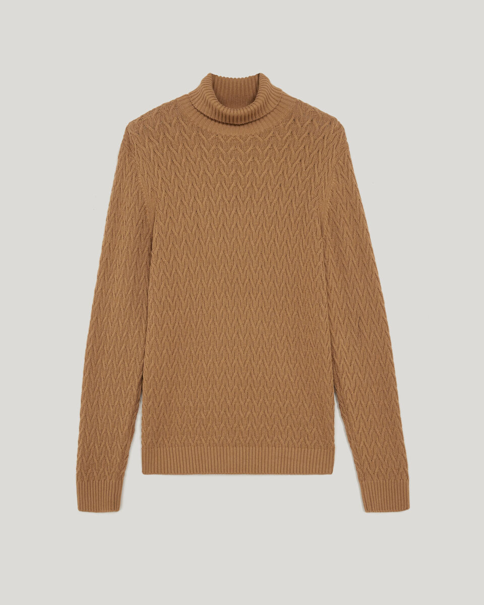 Textured Roll Neck Knit, Tan, hi-res
